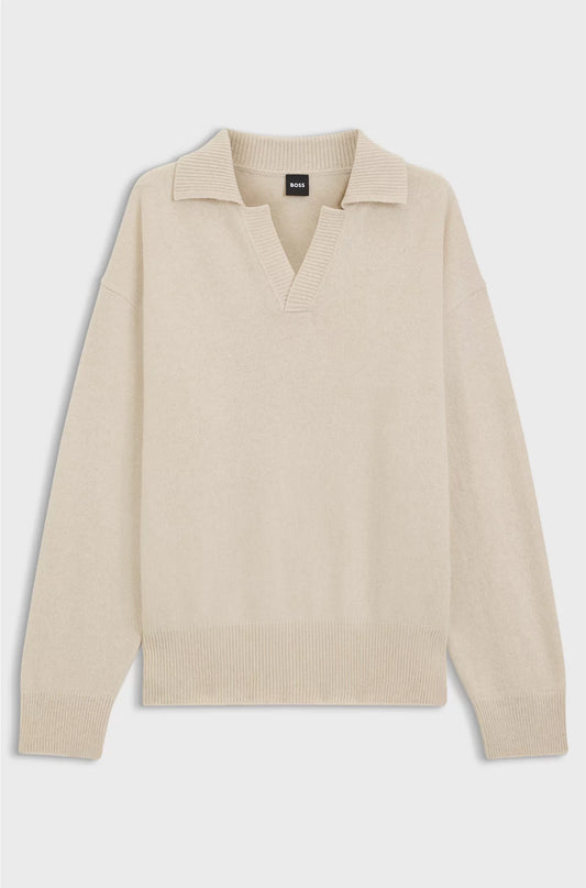 VIRGIN-WOOL SWEATER WITH JOHNNY COLLAR