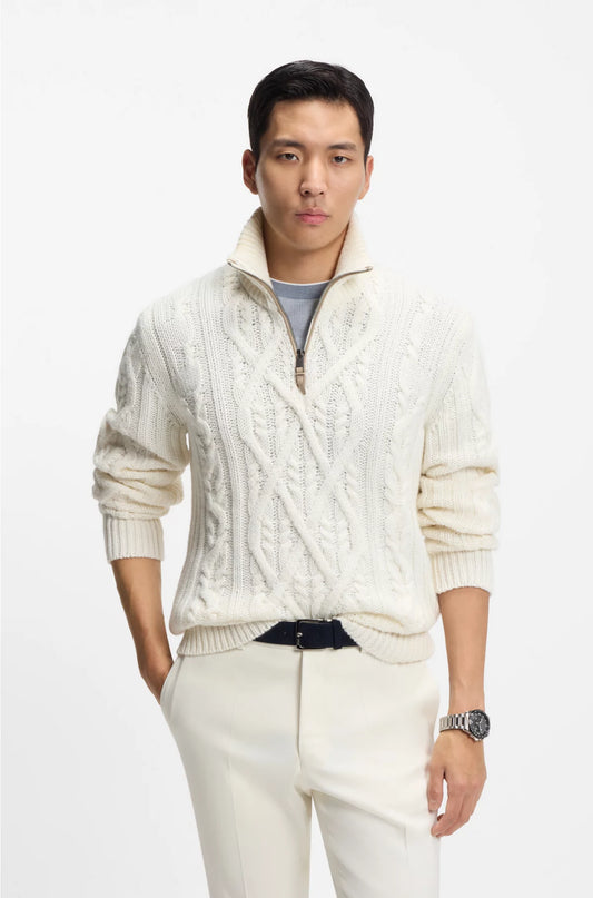 ZIP-NECK SWEATER IN VIRGIN WOOL AND CASHMERE