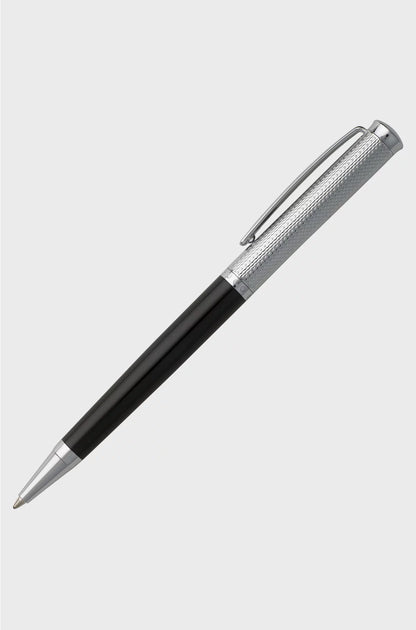 BALLPOINT PEN WITH ENGRAVED CHROME AND MATTE-BLACK LACQUER FINISHES