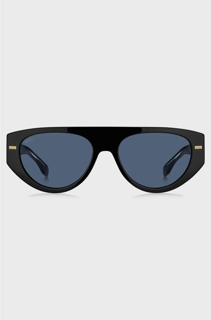 BIO-ACETATE BLACK SUNGLASSES WITH PATTERNED RIVETS