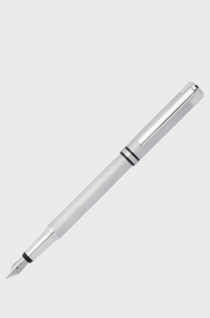 CHROME FOUNTAIN PEN WITH ENGRAVED PATTERN