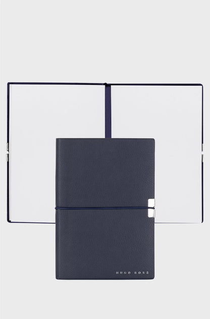 A6 NOTEBOOK IN NAVY FAUX LEATHER WITH ELASTICATED BAND