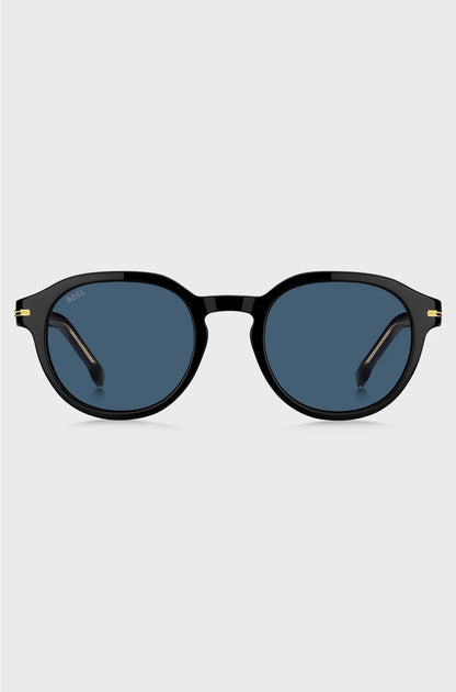 BLACK-ACETATE SUNGLASSES WITH GOLD-TONE HINGES