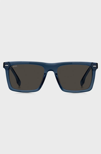 BLUE-ACETATE SUNGLASSES WITH PATTERNED CARBON-FIBRE TEMPLES