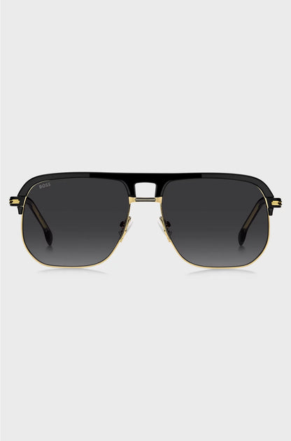 DOUBLE-BRIDGE SUNGLASSES IN METAL AND BLACK ACETATE