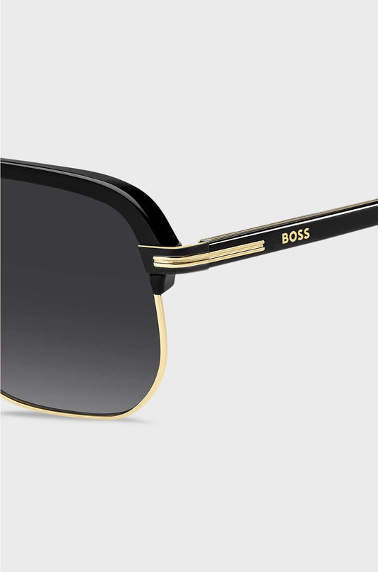DOUBLE-BRIDGE SUNGLASSES IN METAL AND BLACK ACETATE
