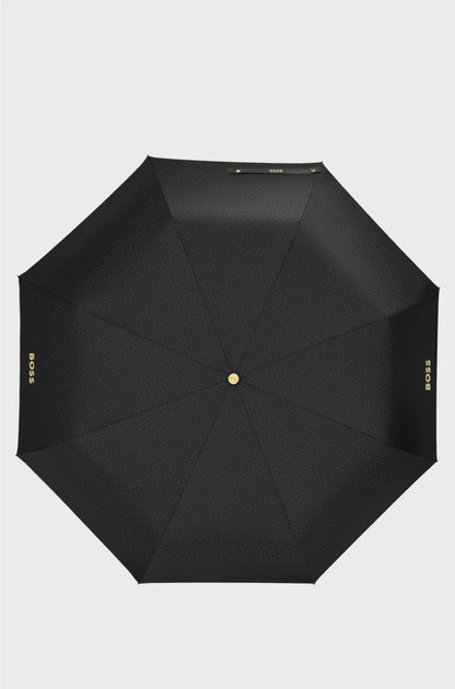 MONOGRAM-CANOPY POCKET UMBRELLA IN BLACK AND GOLD