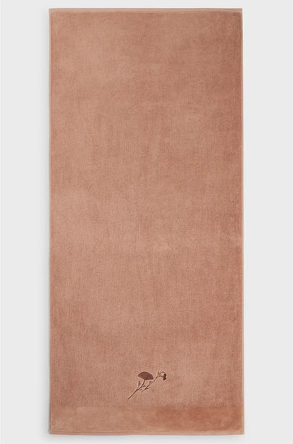COTTON BATH TOWEL WITH EMBROIDERED FLORALS AND VELVET STRIPE
