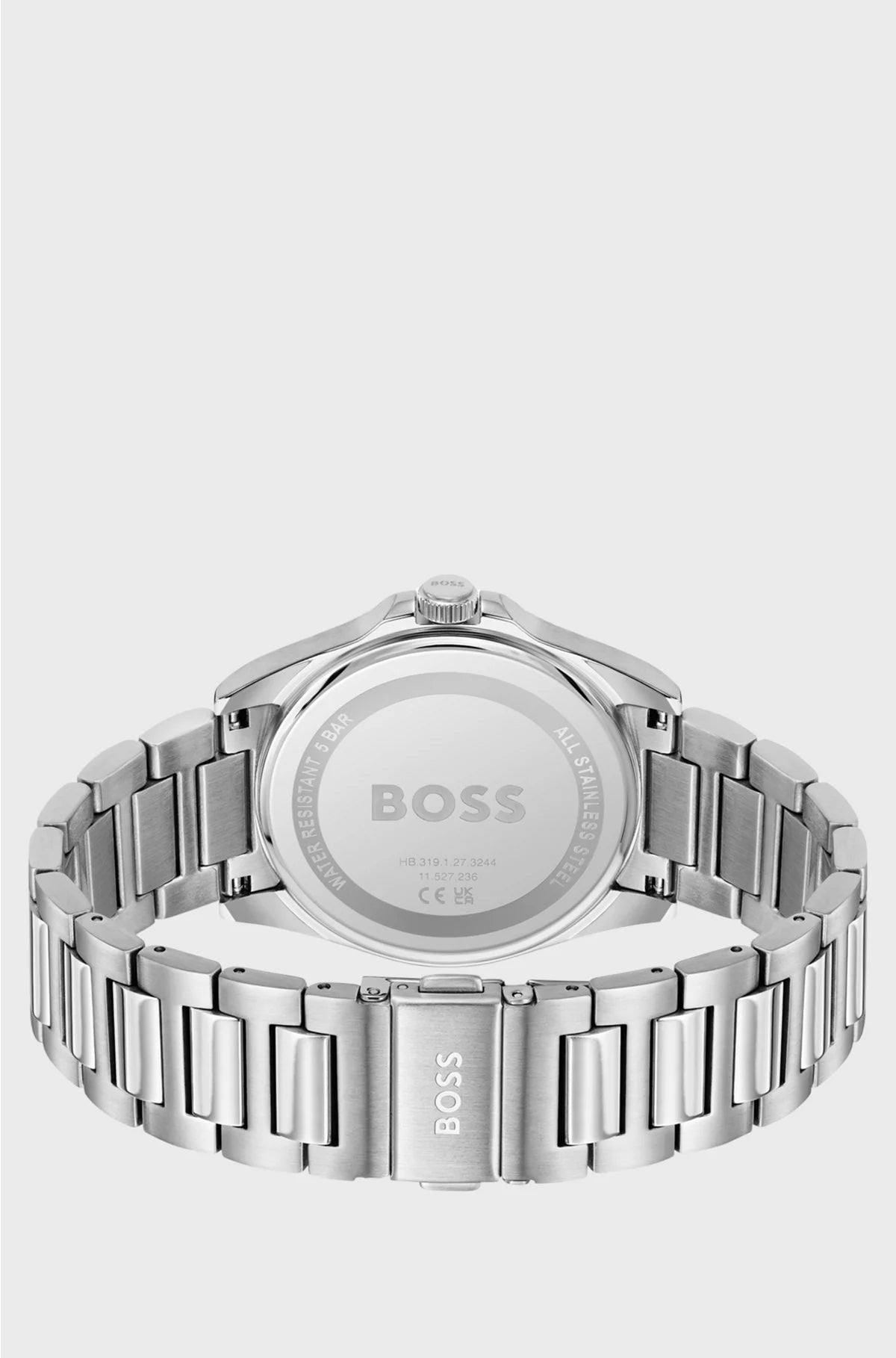 SILVER-TONE WATCH WITH BLACK GROOVED DIAL