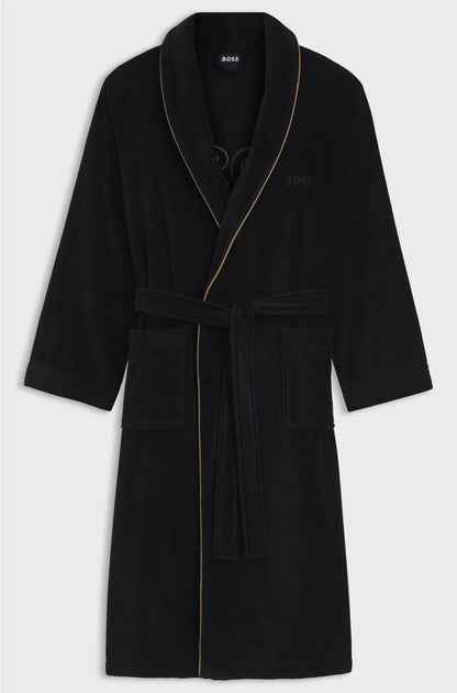 COTTON DRESSING GOWN WITH PIPING AND EMBROIDERED BRANDING